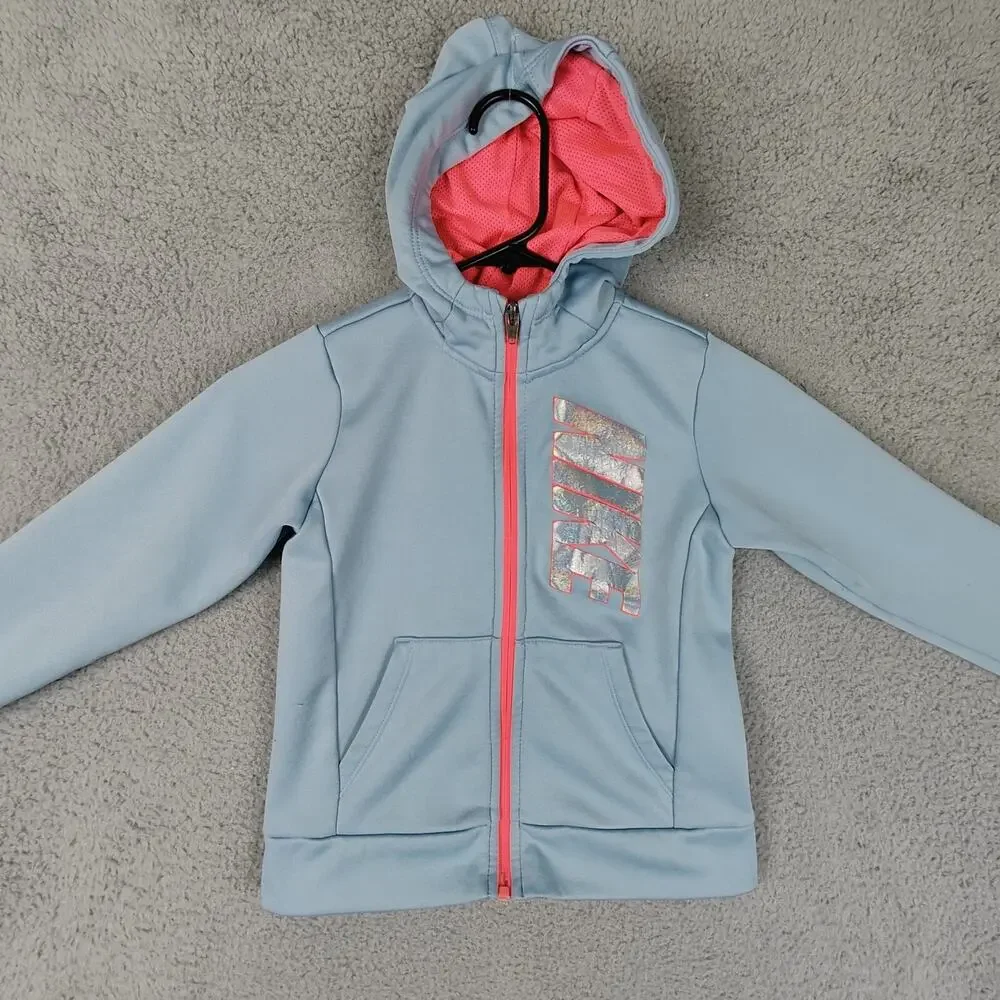Nike Hoodie Grey Blue 6X Full Zip Long Sleeve Shacket Hooded Sweater Dri fit